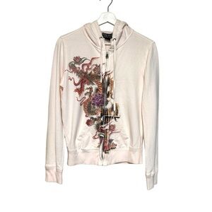 Y2K RARE Lucky brand S zip sweatshirt Asian dragon tattoo graphic hoodie USA 00s